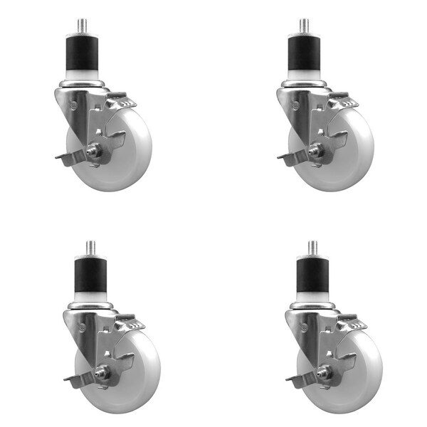 4'' Nylon Swivel 1-7/8'' Expanding Stem Caster Set with Brake, 4PK